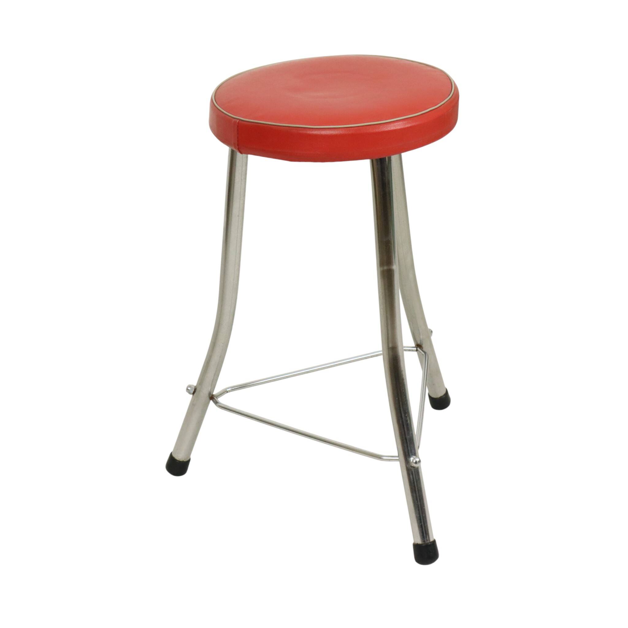 1950s Brabantia Stool Red Faux Leather and Chrome