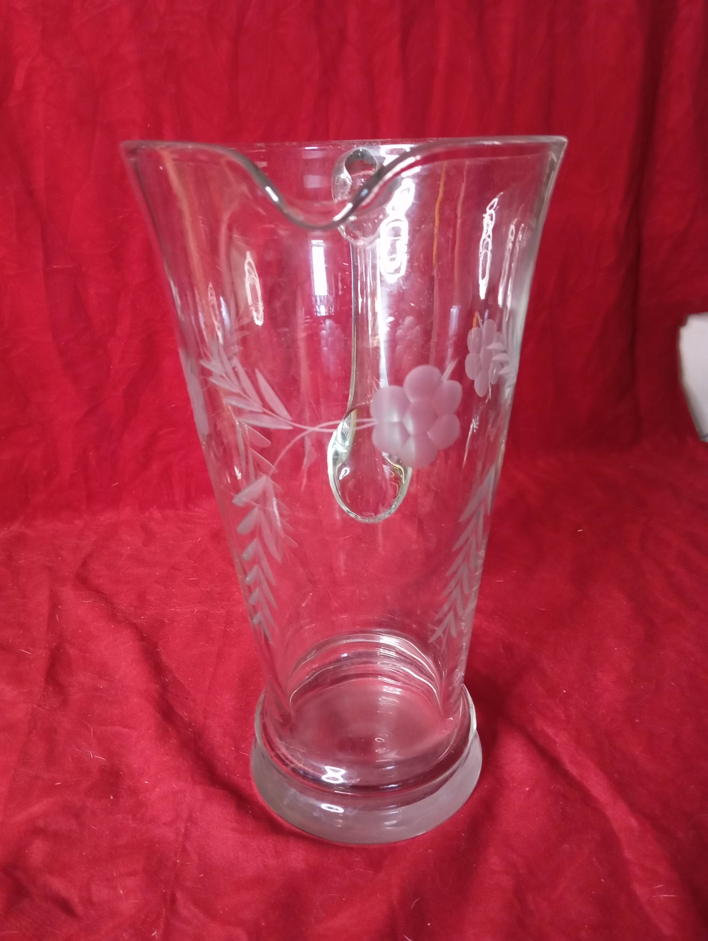 Art deco engraved glass pitcher