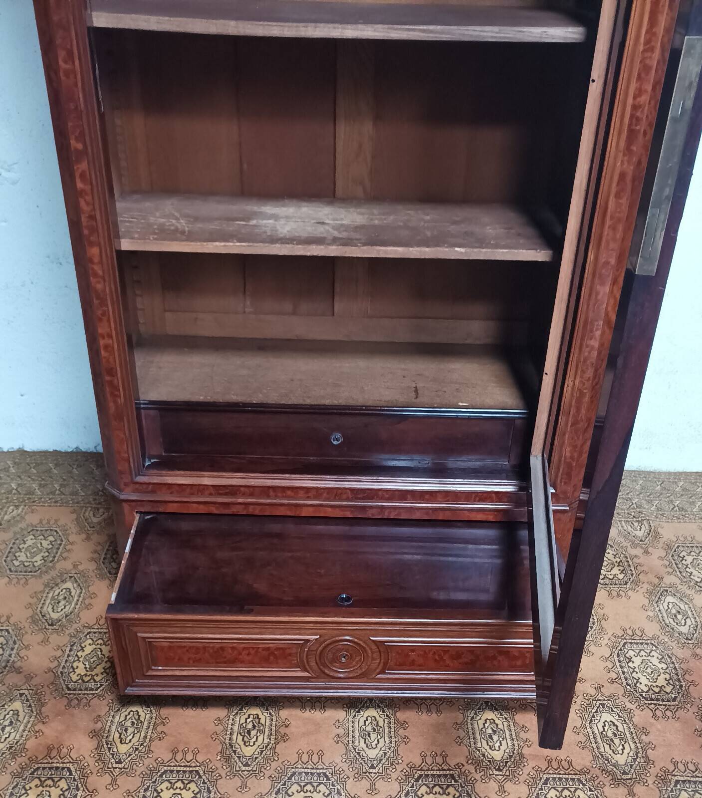 Library from the Napoleonic III era in thuya burl.