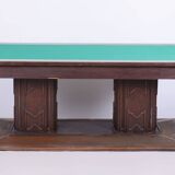 Restored Art Deco Dining Table, Oak, Copper Plating, Glass, Czech, 1930s