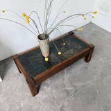 Table basse en chêne et ardoise 1950