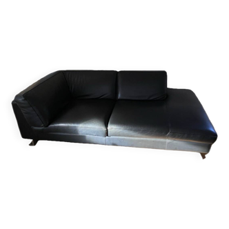 Roche Bobois leather sofa small angle Iceland chaise longue black