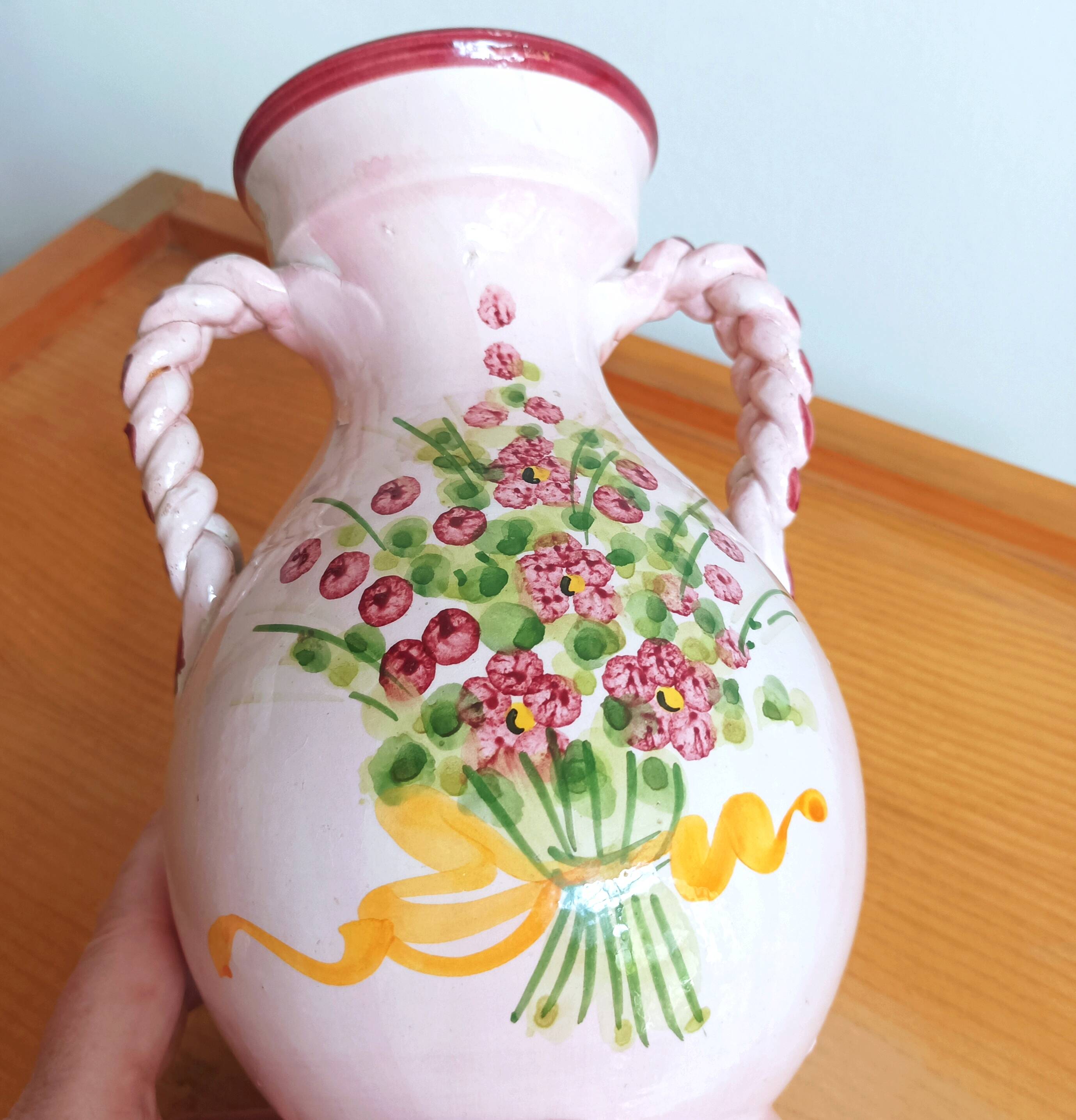 Double braided handle ceramic vase