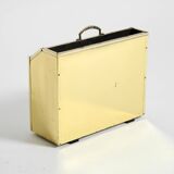 1980s newspaper rack made of brass and wood in Hollywood Regecy design