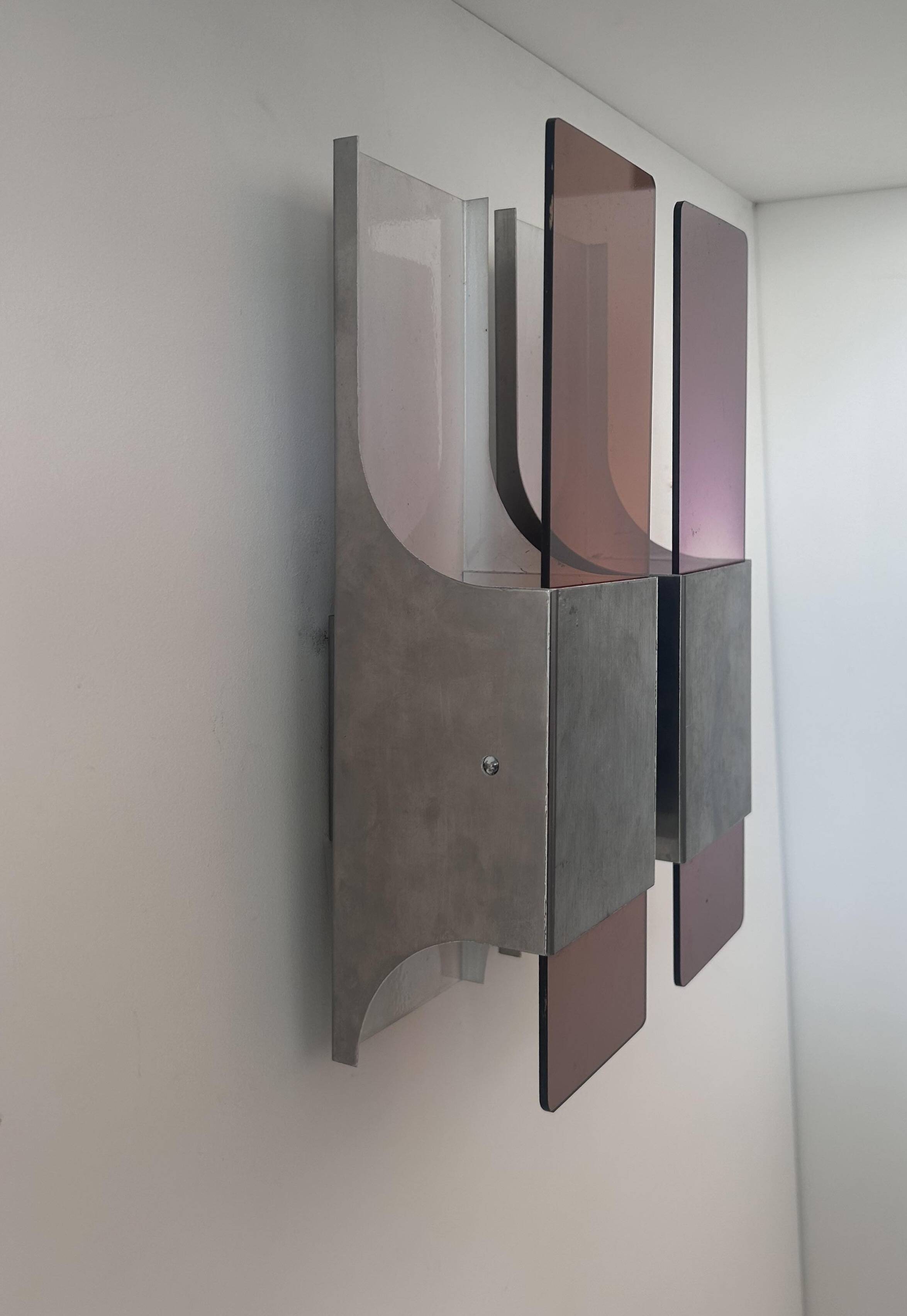 Vintage double wall lamp in metal and perspex, France 1970s