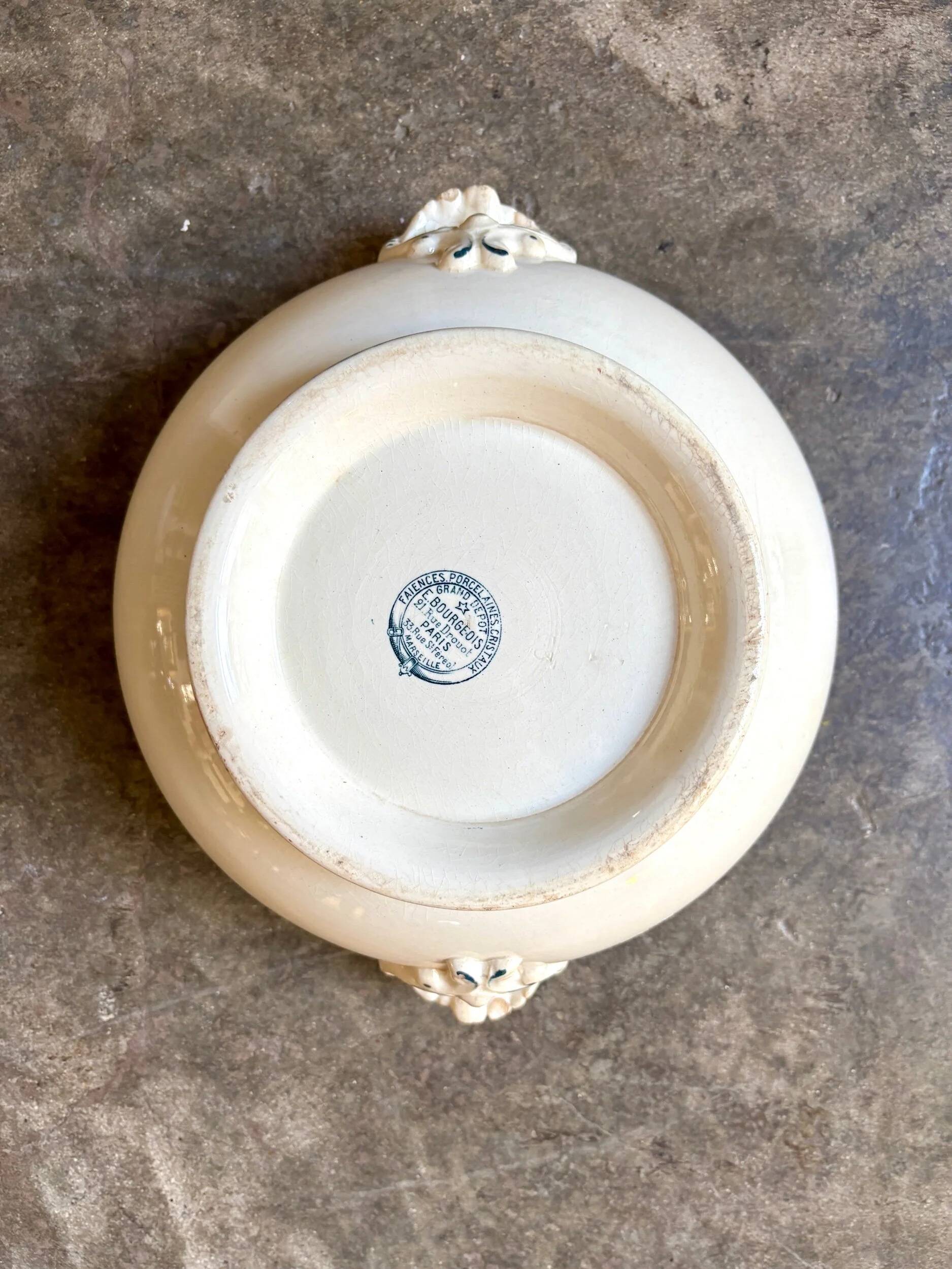 Salad bowl, soup tureen E. Bourgeois in blue ironstone
