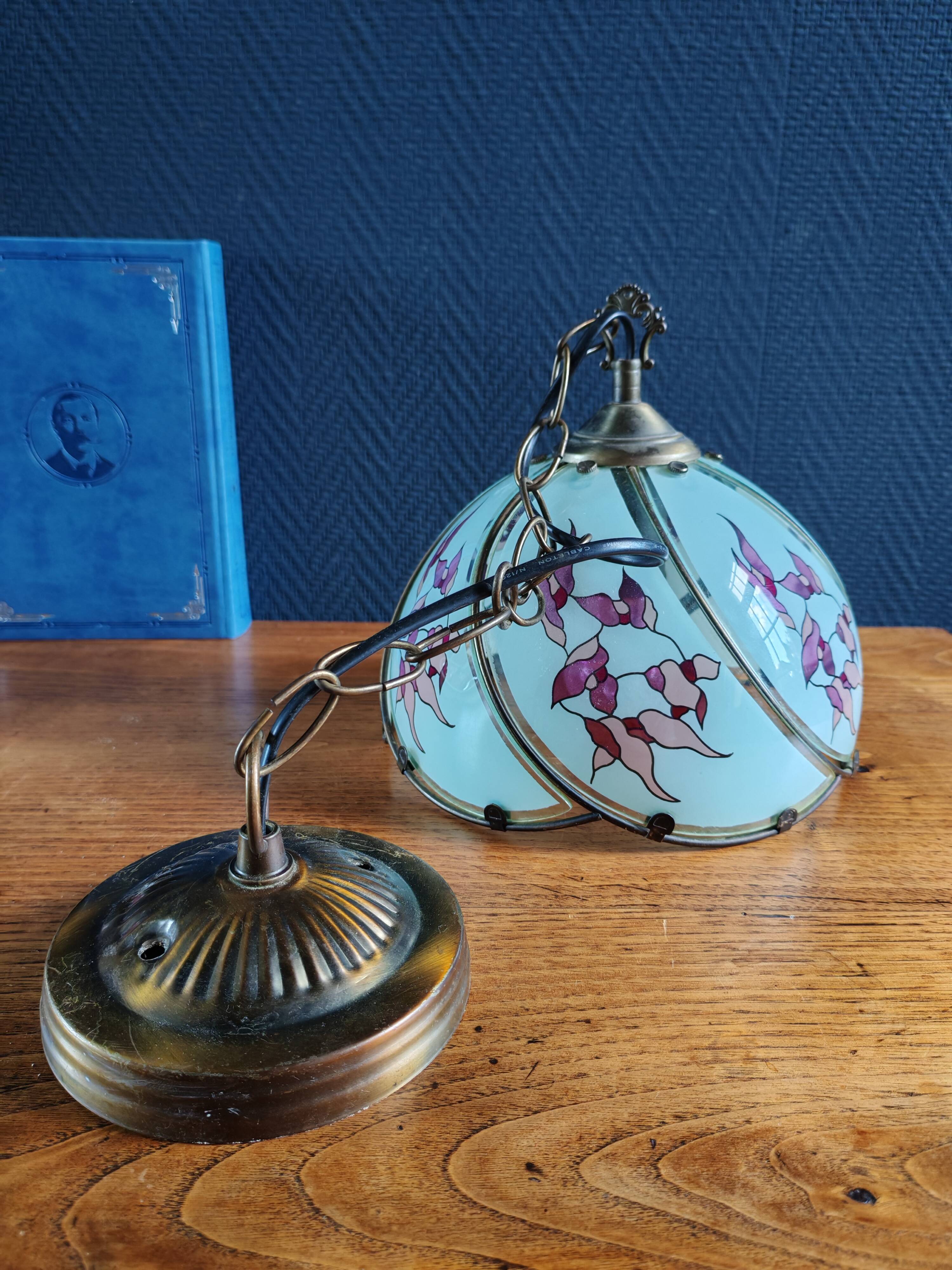 Vintage Tiffany Style Art Deco Pendant Chandelier