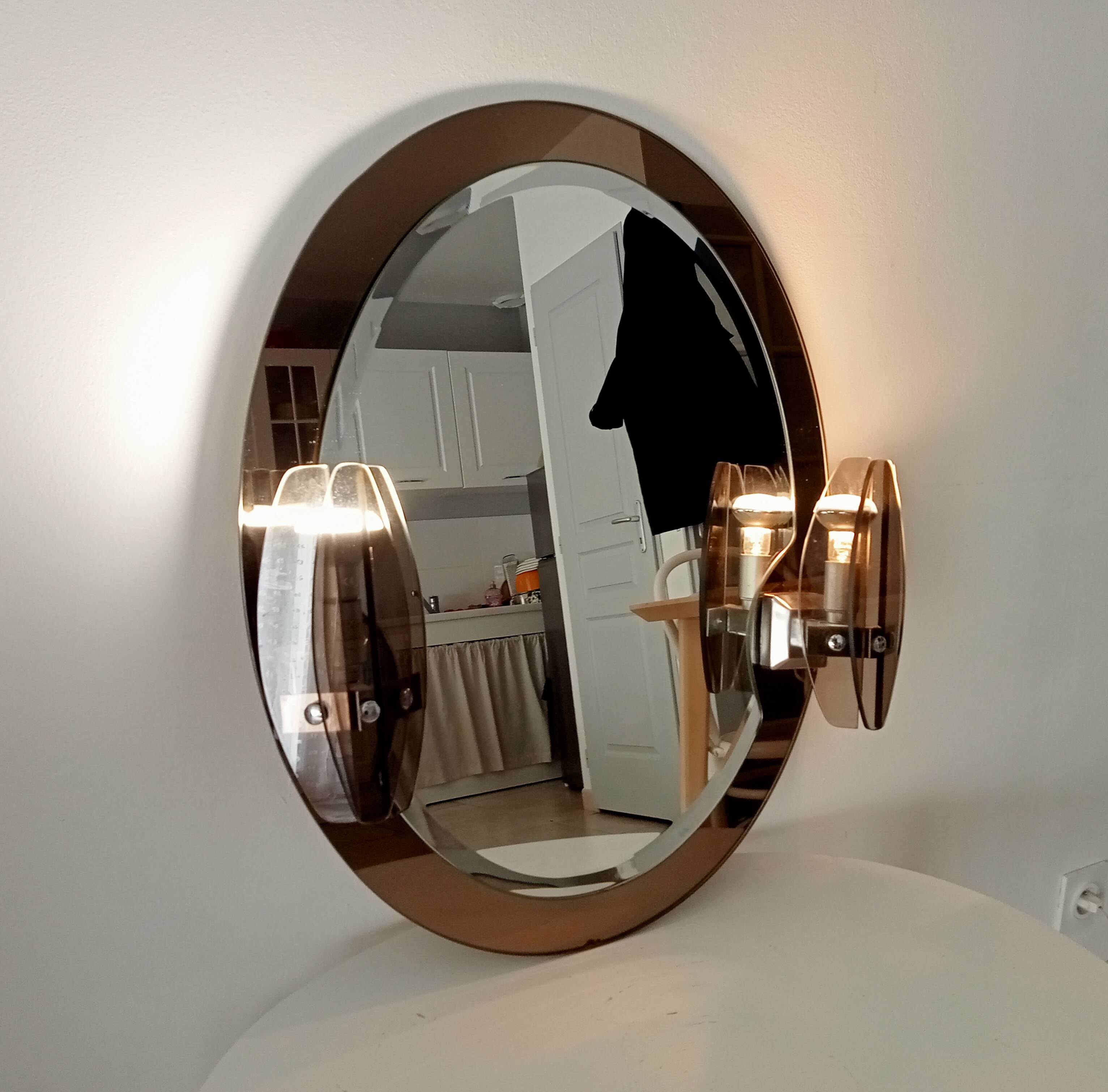 Bevelled illuminated mirror by Antonio Lupi, Luxor crystal, Italy, 1960s.