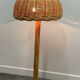 Large French rattan floor lamp, mushroom shade, vintage wicker standing lamp