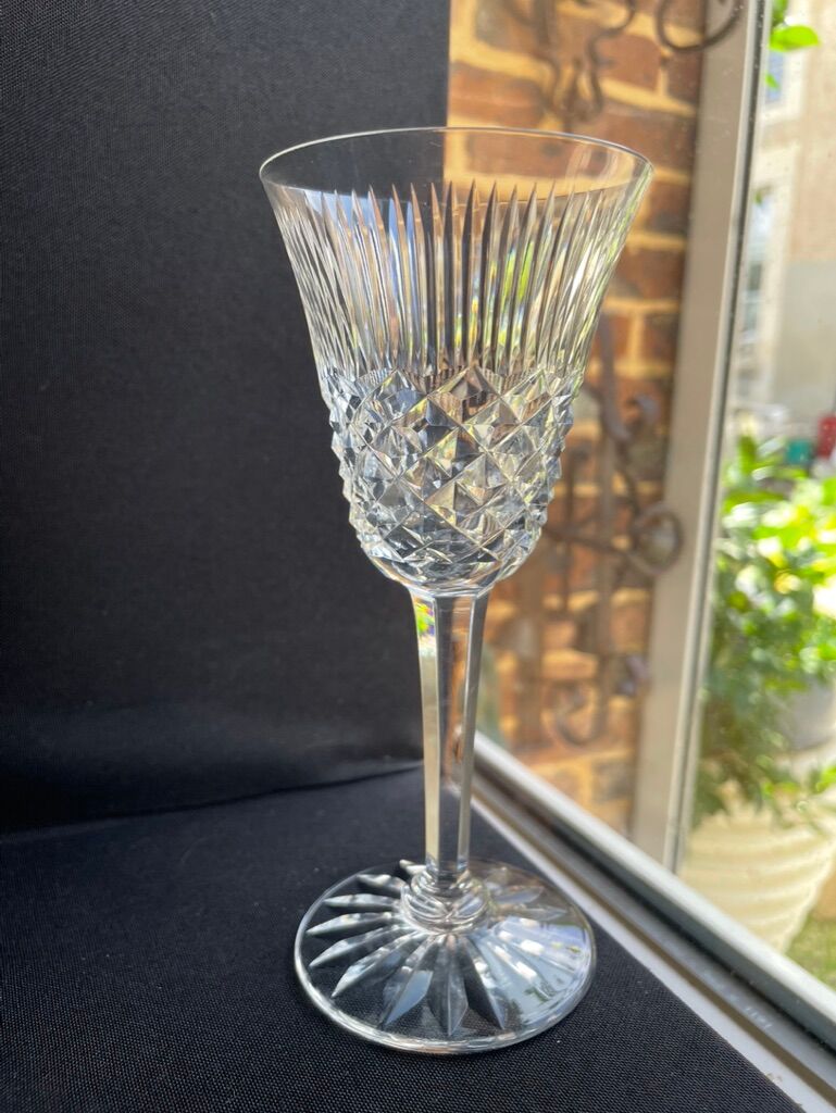 6 old carved crystal wine glasses