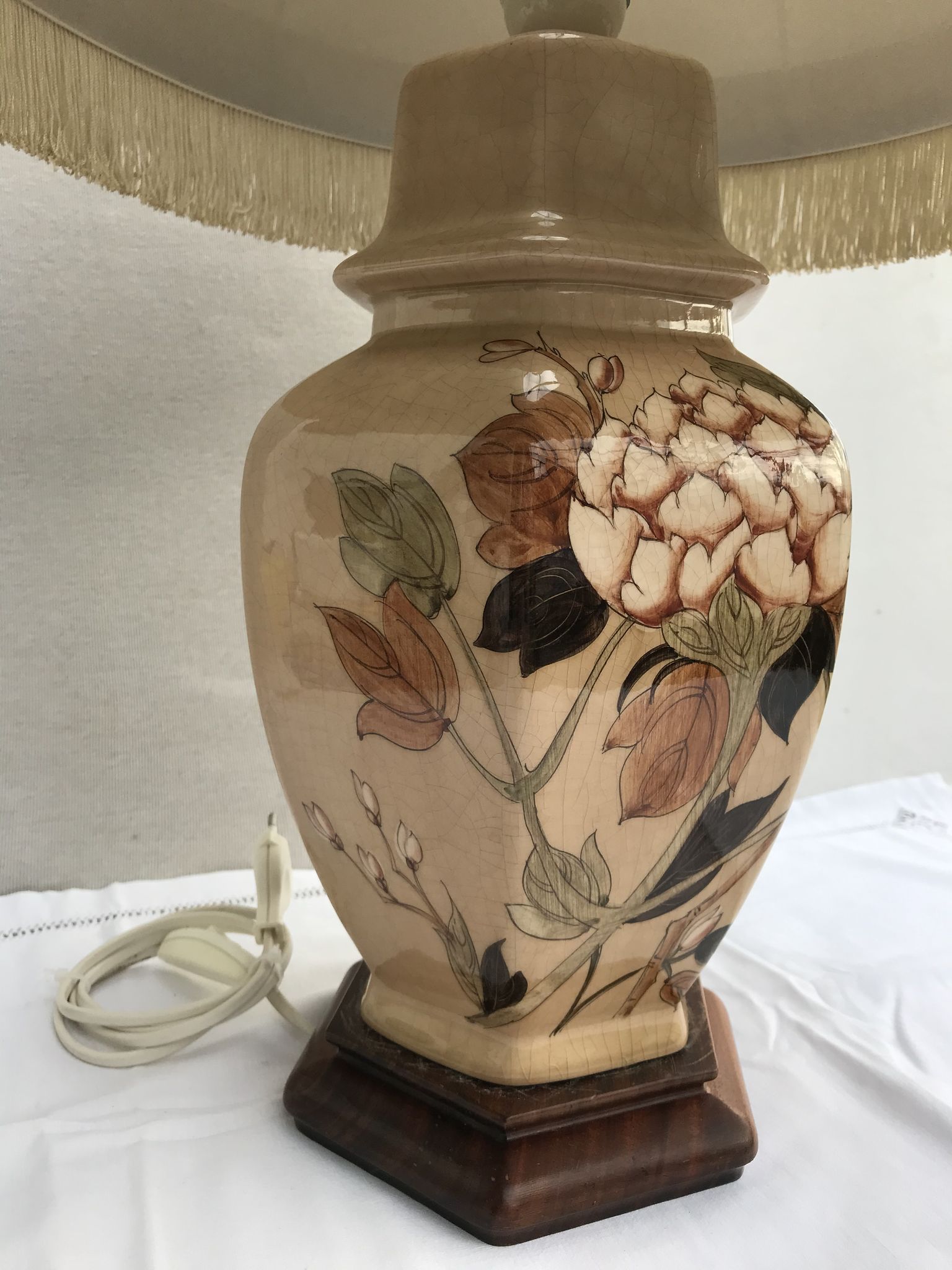 Former ceramic potiche lamp base wood - abat-day vintage beige fabric