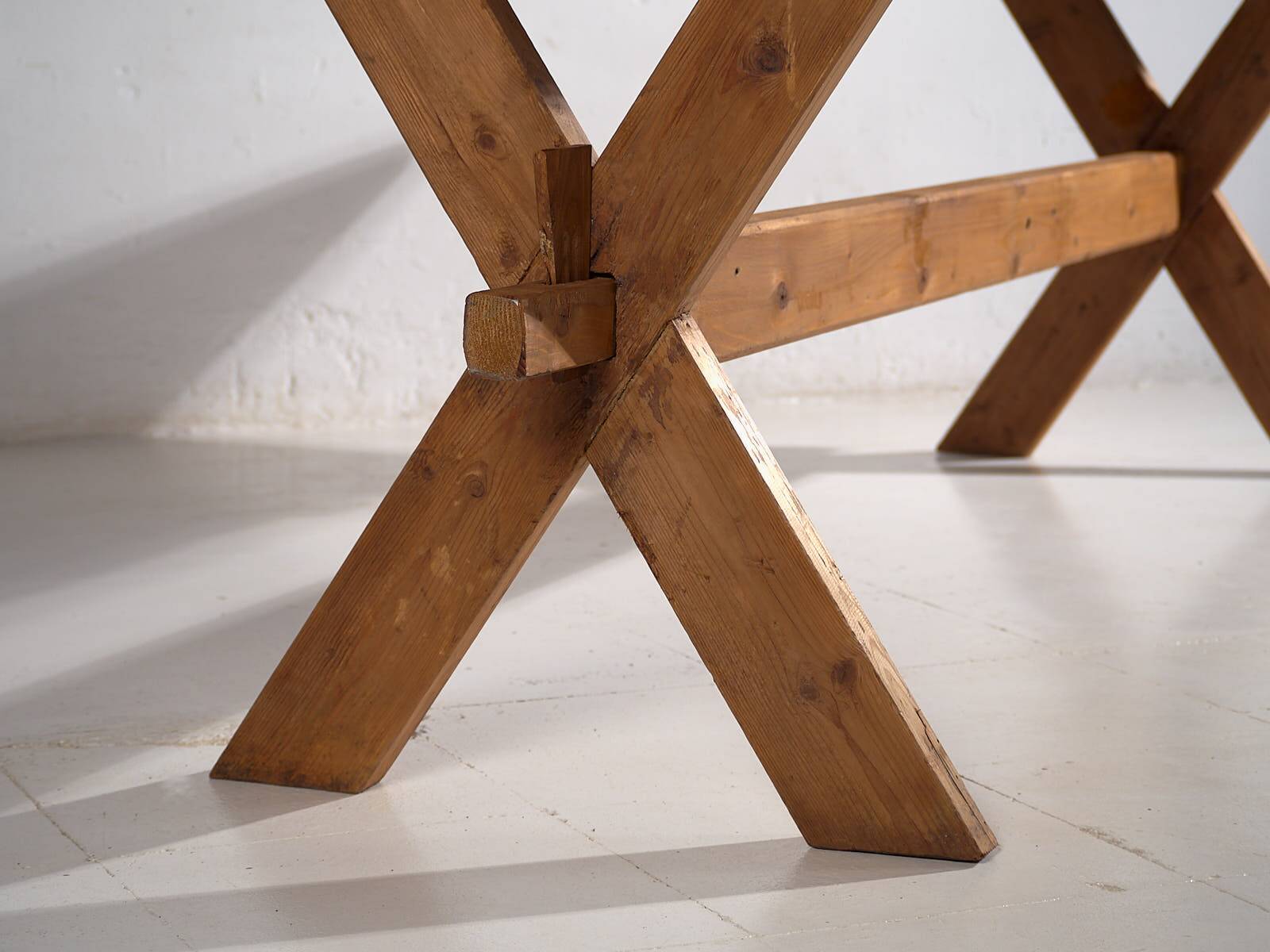 Antique solid wood table with green patina (c.1920)