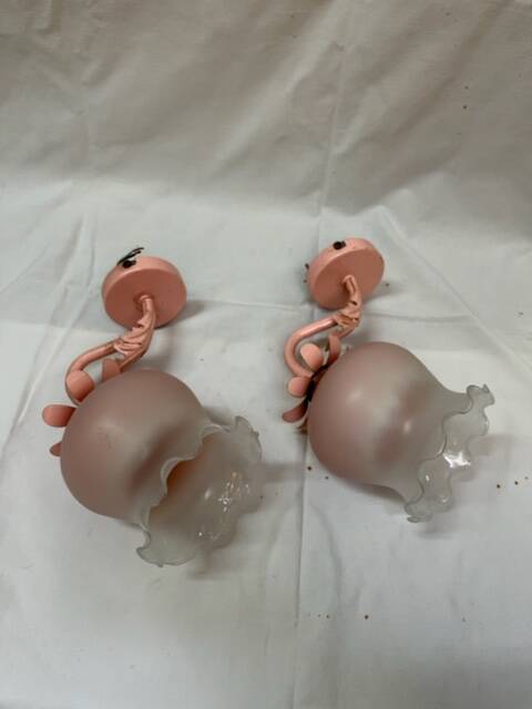 80s wall lights in pink opaline and pink painted iron