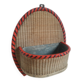 Porte-plantes en rotin et zinc vintage ancien