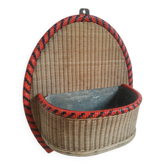 Vintage rattan and zinc plant holder
