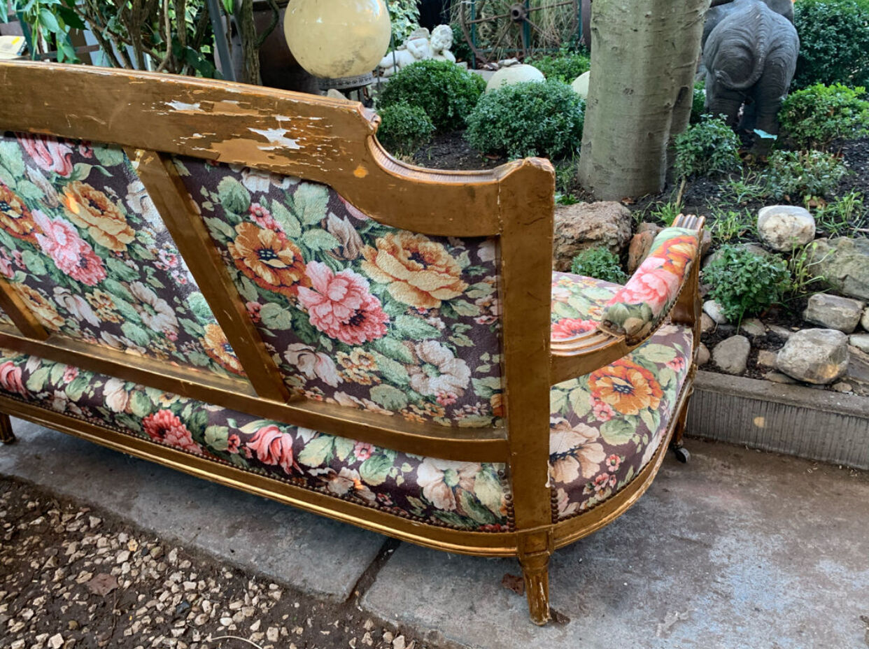 19th-century floral velvet bench