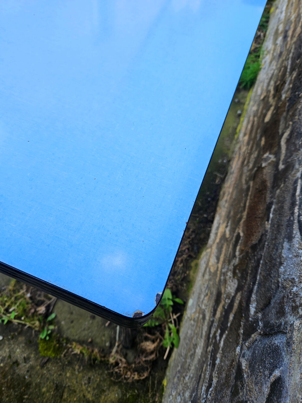Blue formica set, a table and its 4 chairs, vintage, 60s