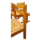 Set of 8 chairs in elm and straw by Maison Regain