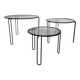 Ensemble de 3 tables gigognes minimalistes en fil de fer et verre, années 1970-1980