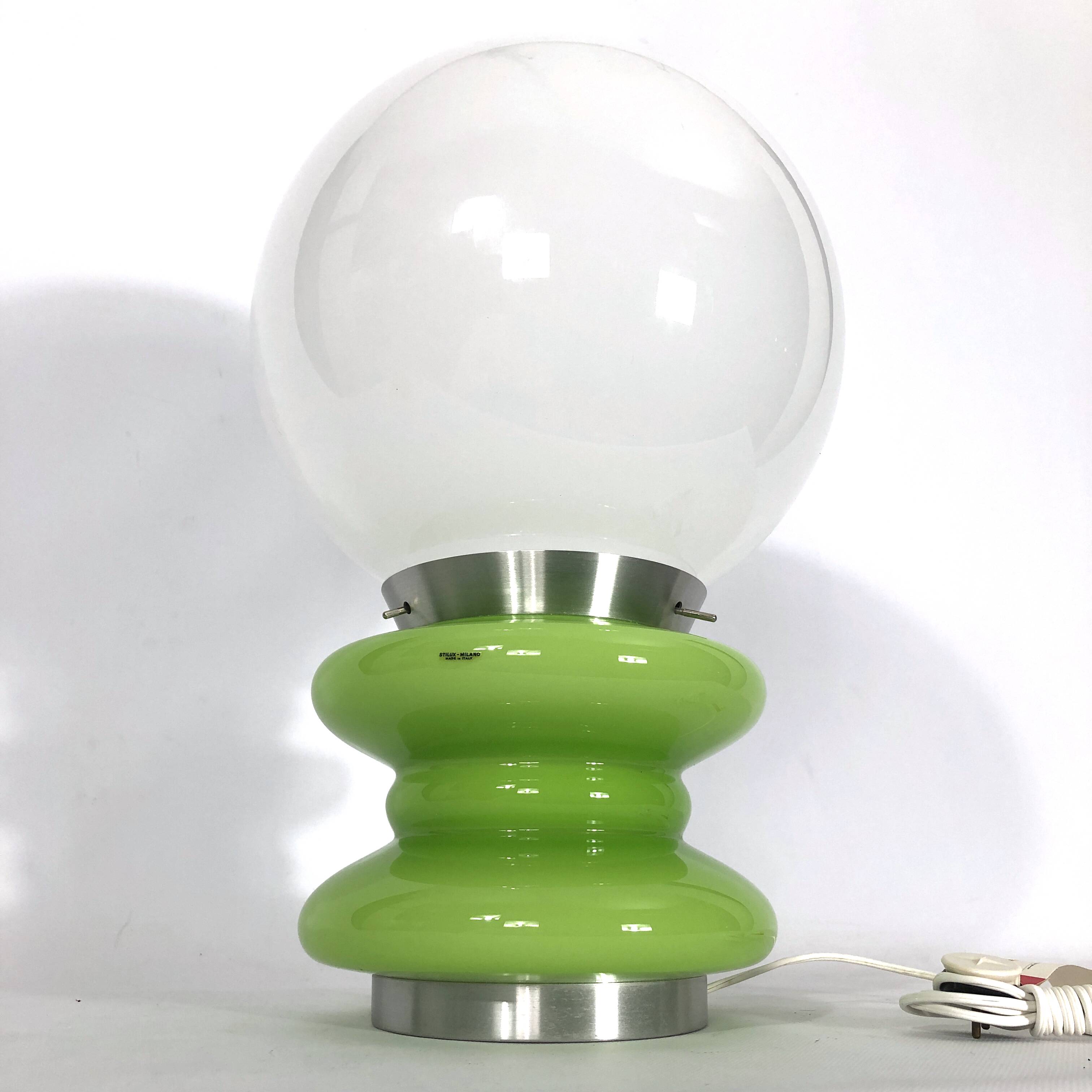 Stilux Milano, large green murano glass table lamp from 60s