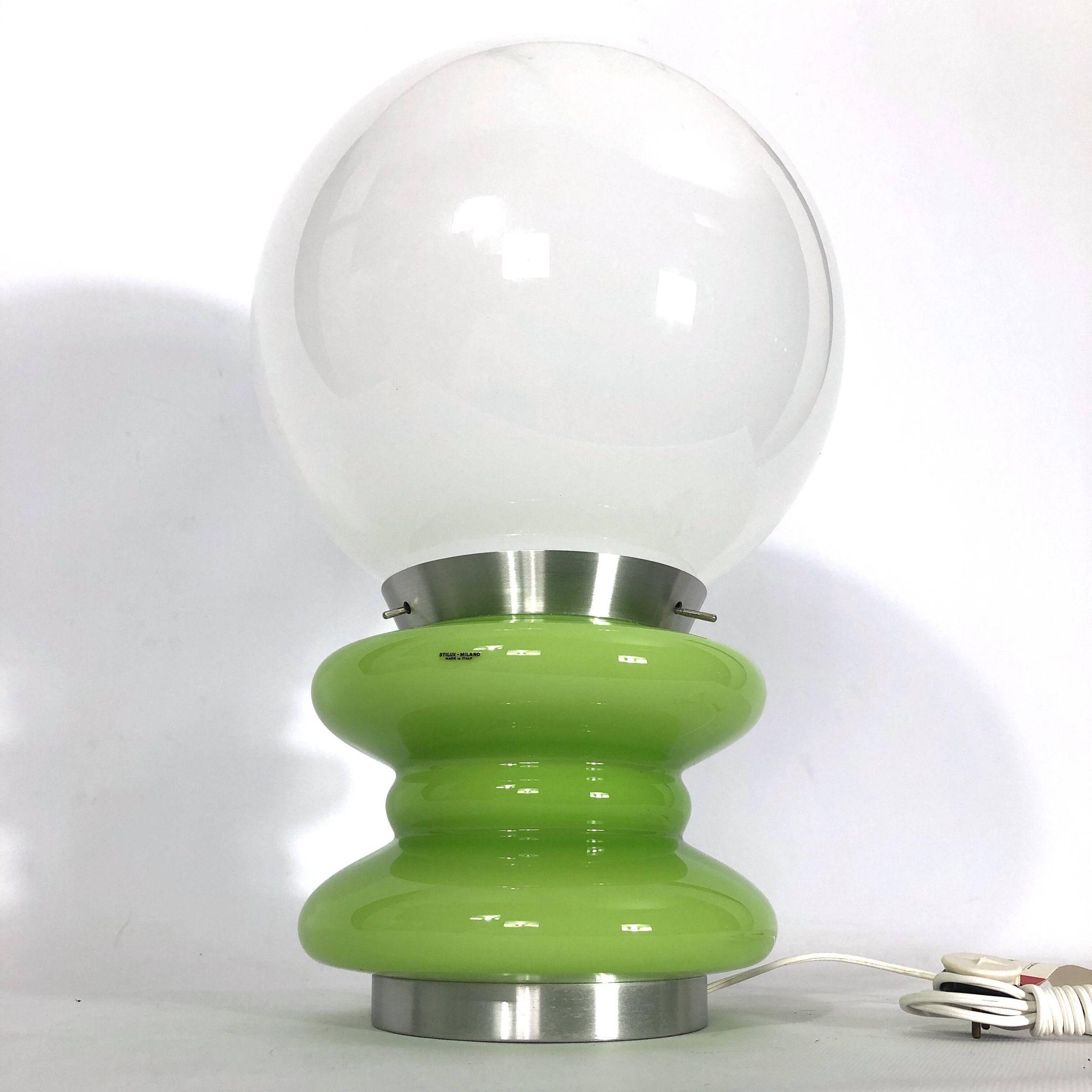 Stilux Milano, large green murano glass table lamp from 60s