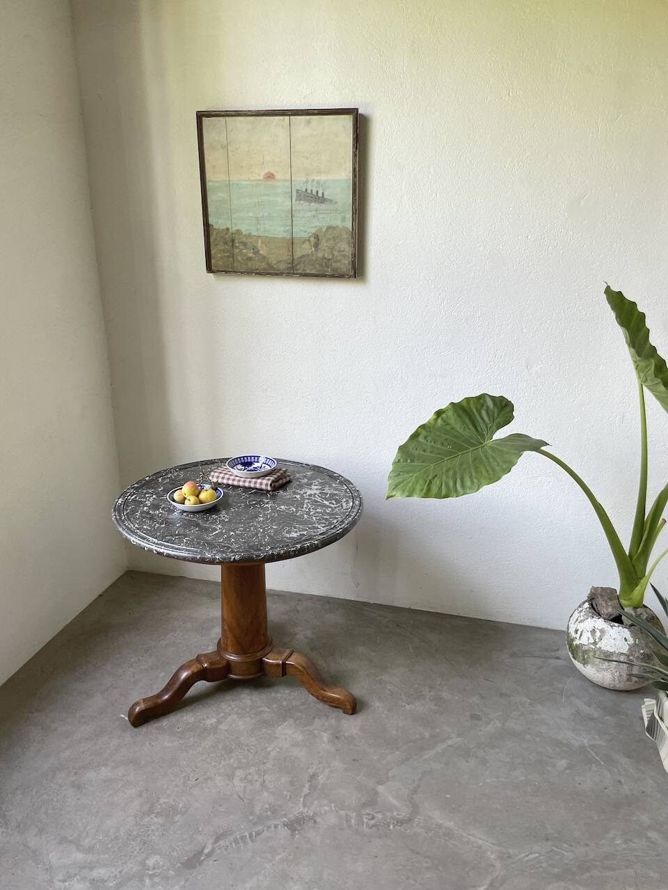 Empire walnut and marble pedestal table, late 19th century