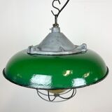 Industrial Green Enamel Factory Cage Pendant Lamp in Cast Iron from Zaos, 1960s