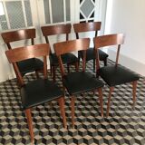 Vintage wooden and black skai chairs