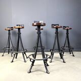 Vintage brutalist wrought iron bar stools, 1970s - set of 6