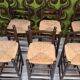 Lot of 6 stools with woven straw seats, chalet style 1970.
