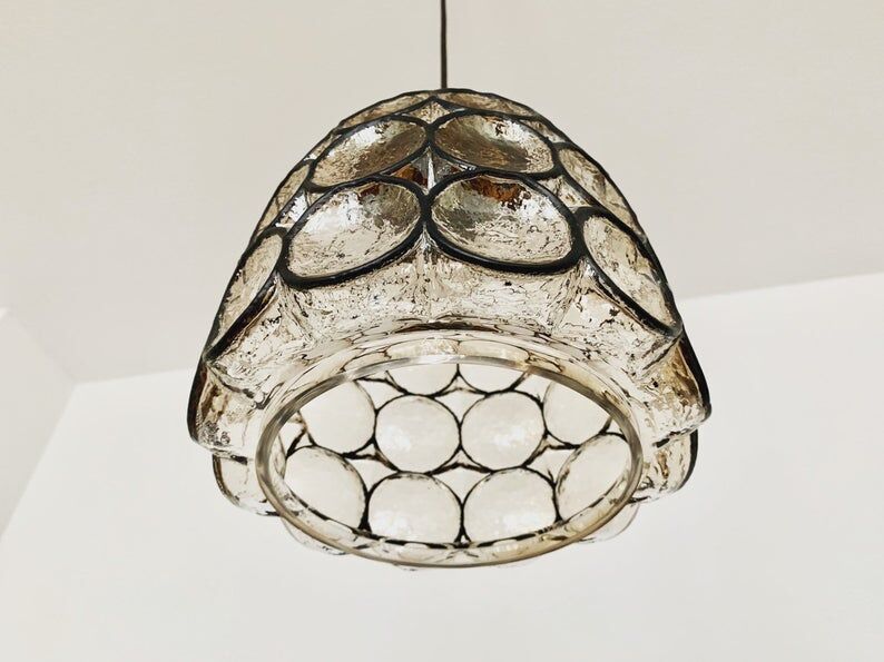 Mid Century Modern iron ring design pendant lamp by Glashütte Limburg
