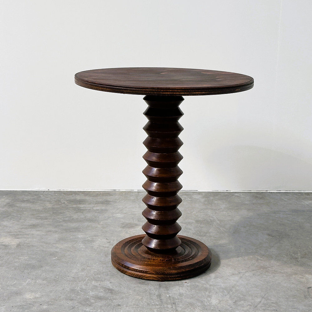 French sculptural turned oak pedestal side table, 1960s