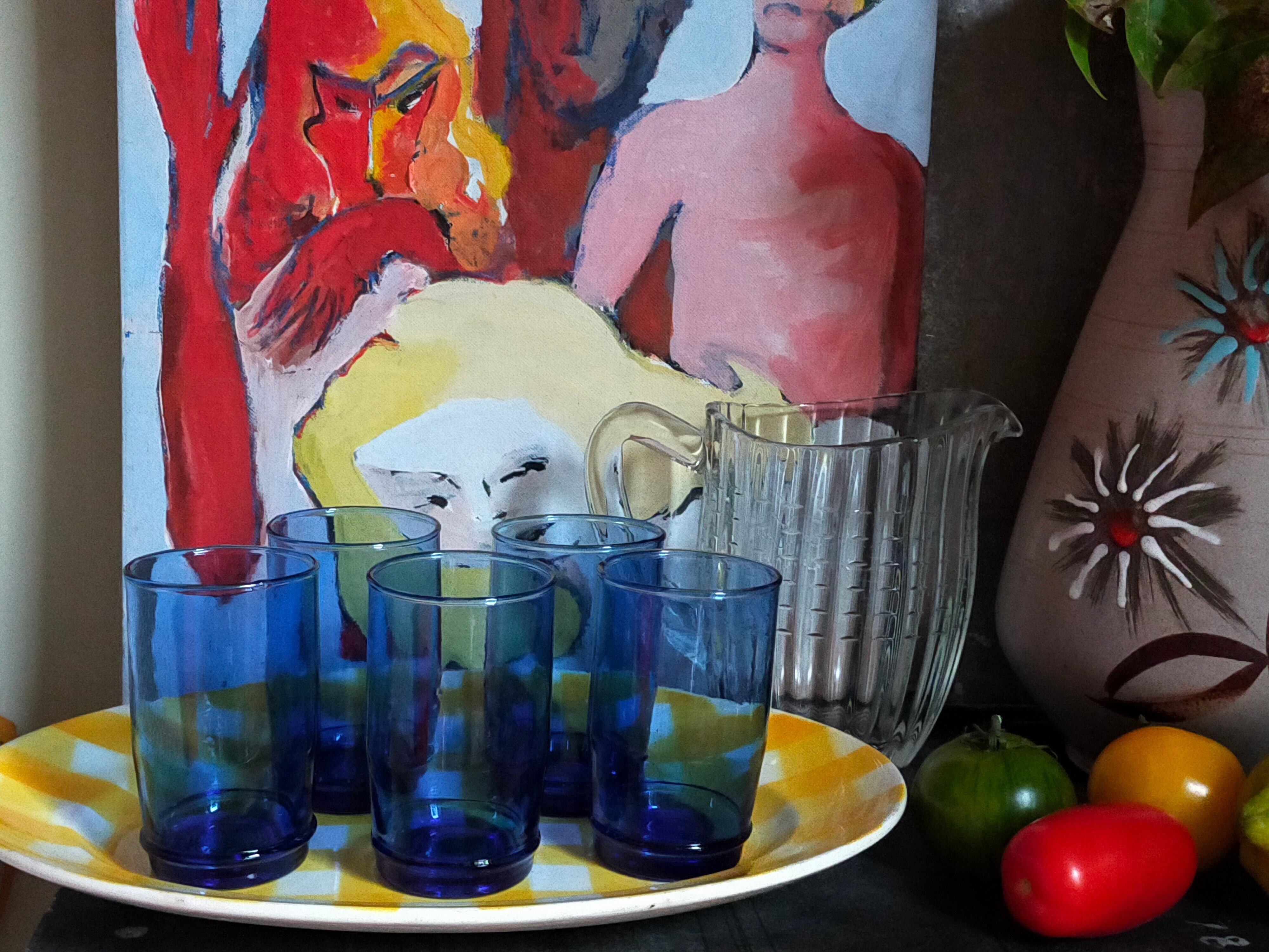 Cinq verres de verrier en verre soufflé vintages