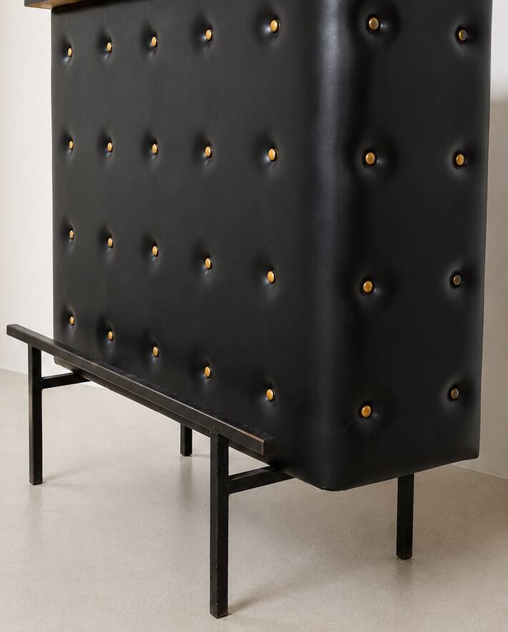 Vintage 1950s black faux leather apartment bar/counter Stl Adnet
