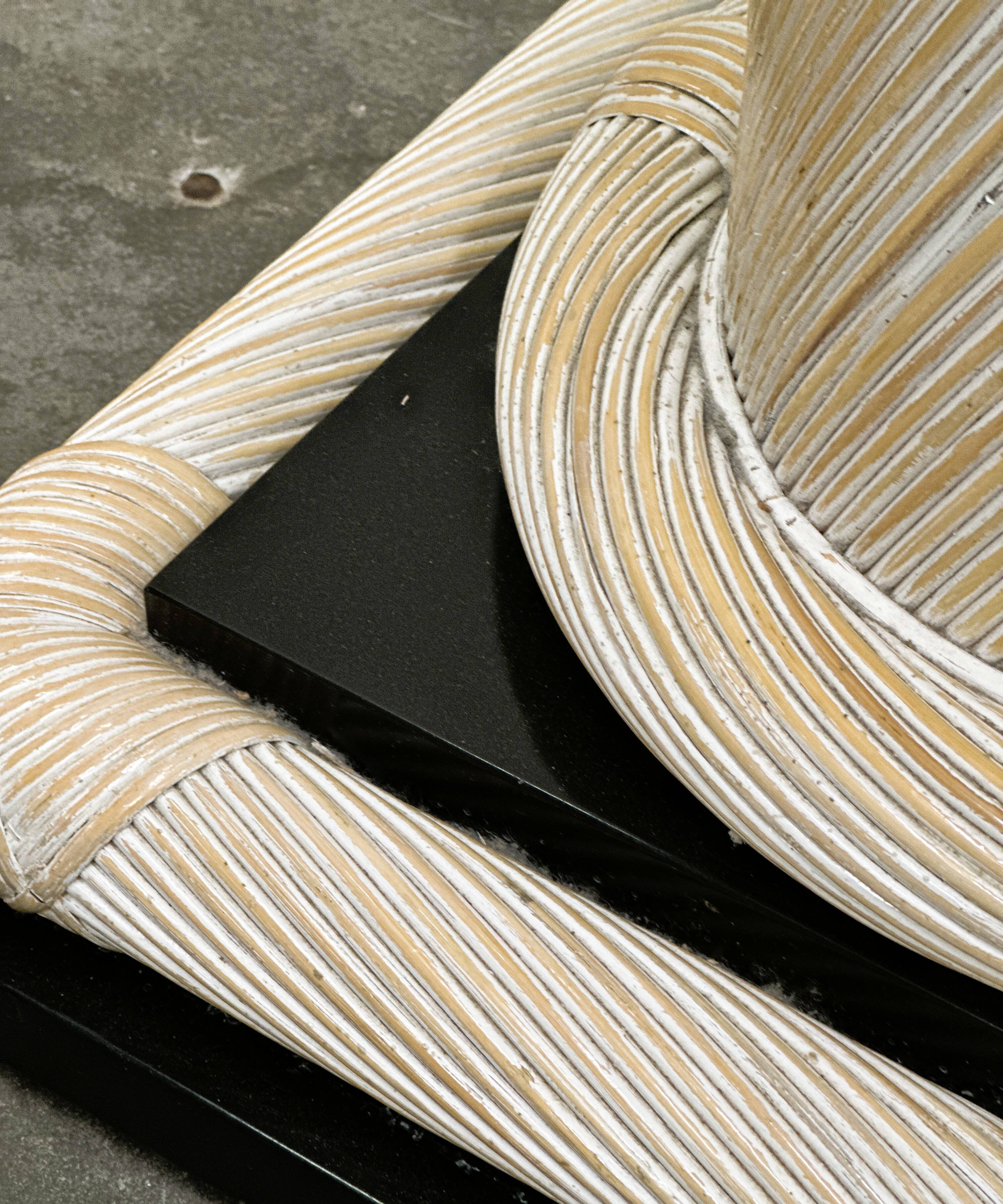 1970s Howard Dilday Organic Rattan Console Table with Black Lacquer Border.