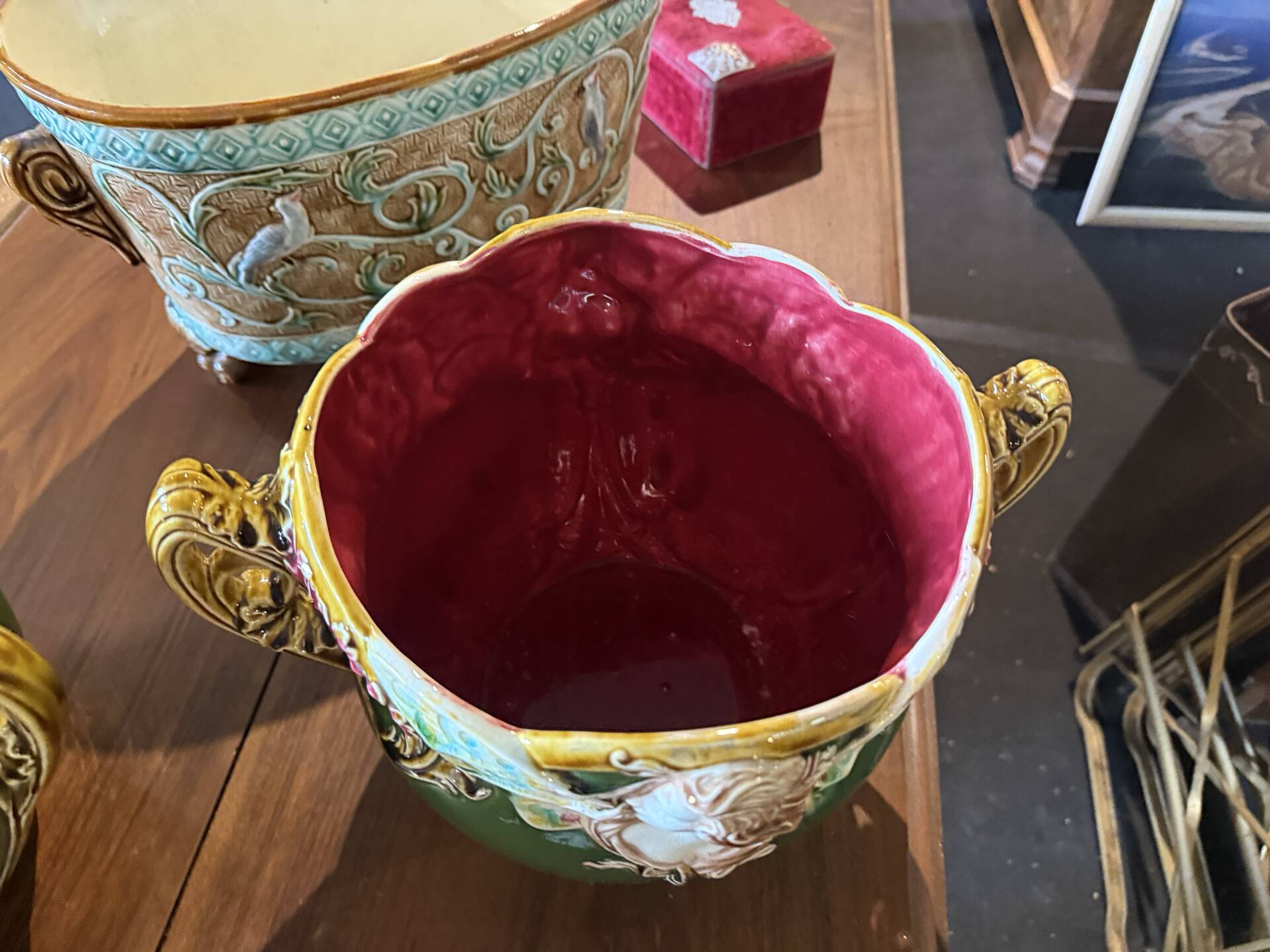 Pair of slipware plant pots in Art Nouveau style