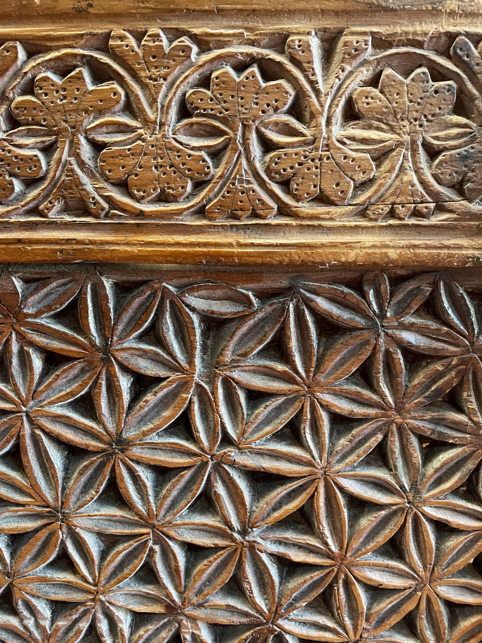 Afghanistan XIXth century wedding chest entirely hand-carved with floral decorations.