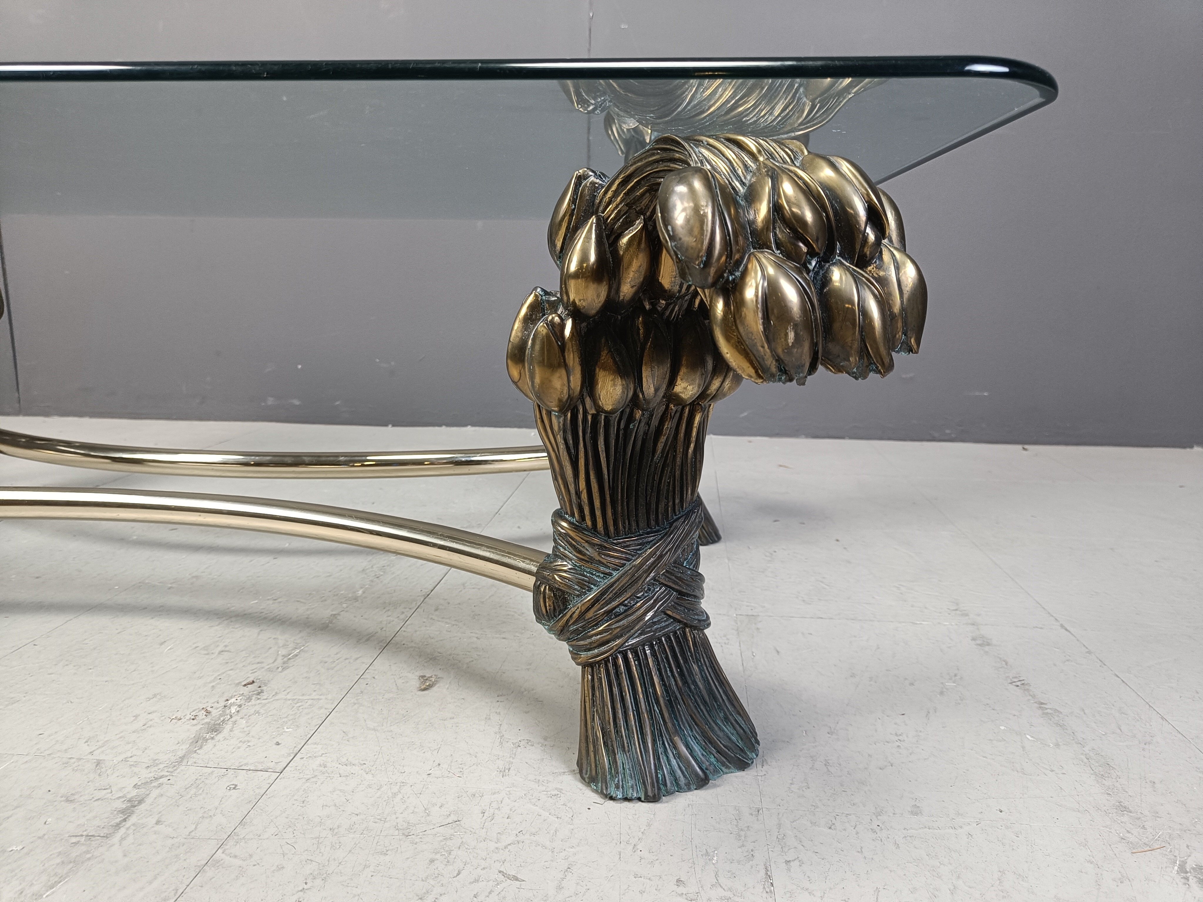 Vintage brass flower coffee table, 1970s