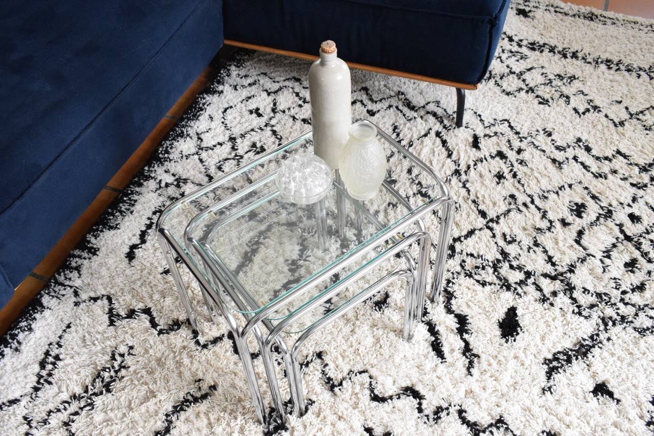 3 metal and glass nesting tables