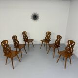Set of 6 Alsatian double heart chairs in solid oak, early 20th century