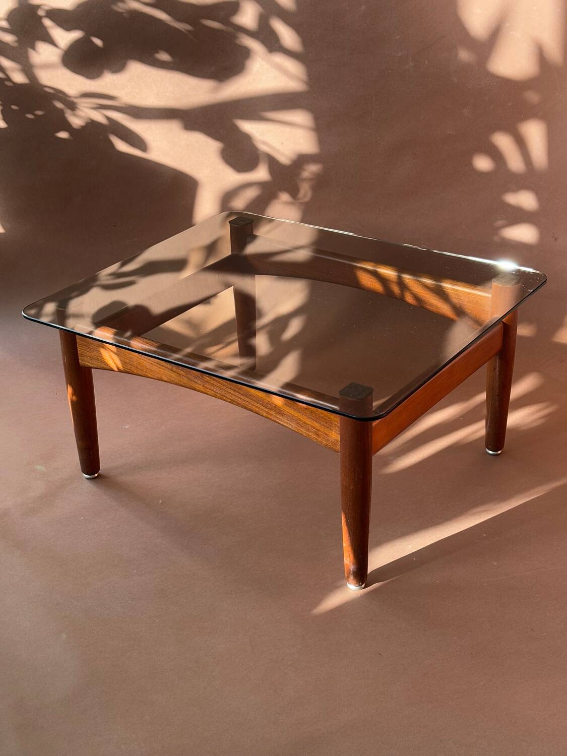 Scandinavian teak and smoked glass coffee table 1970