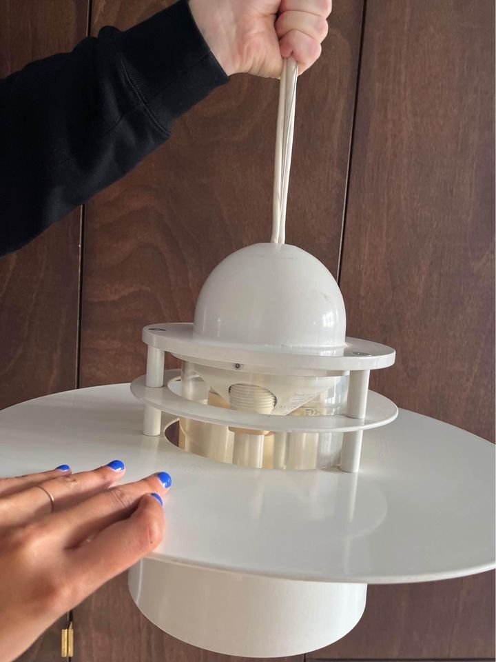 Vintage White Lacquered Metal Ceiling Light by Louis Poulsen, Denmark, 1970s