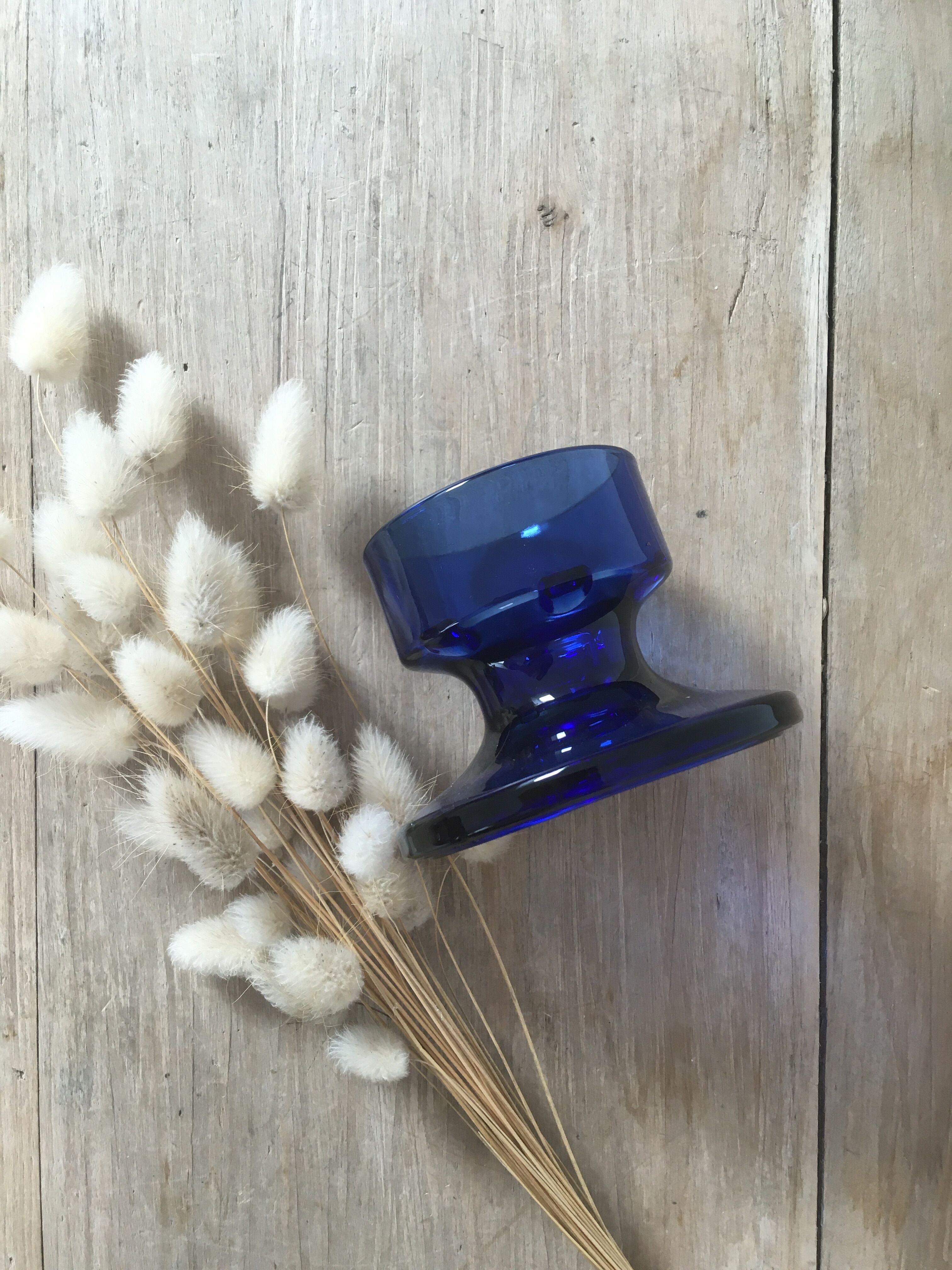 Blue glass candle holder