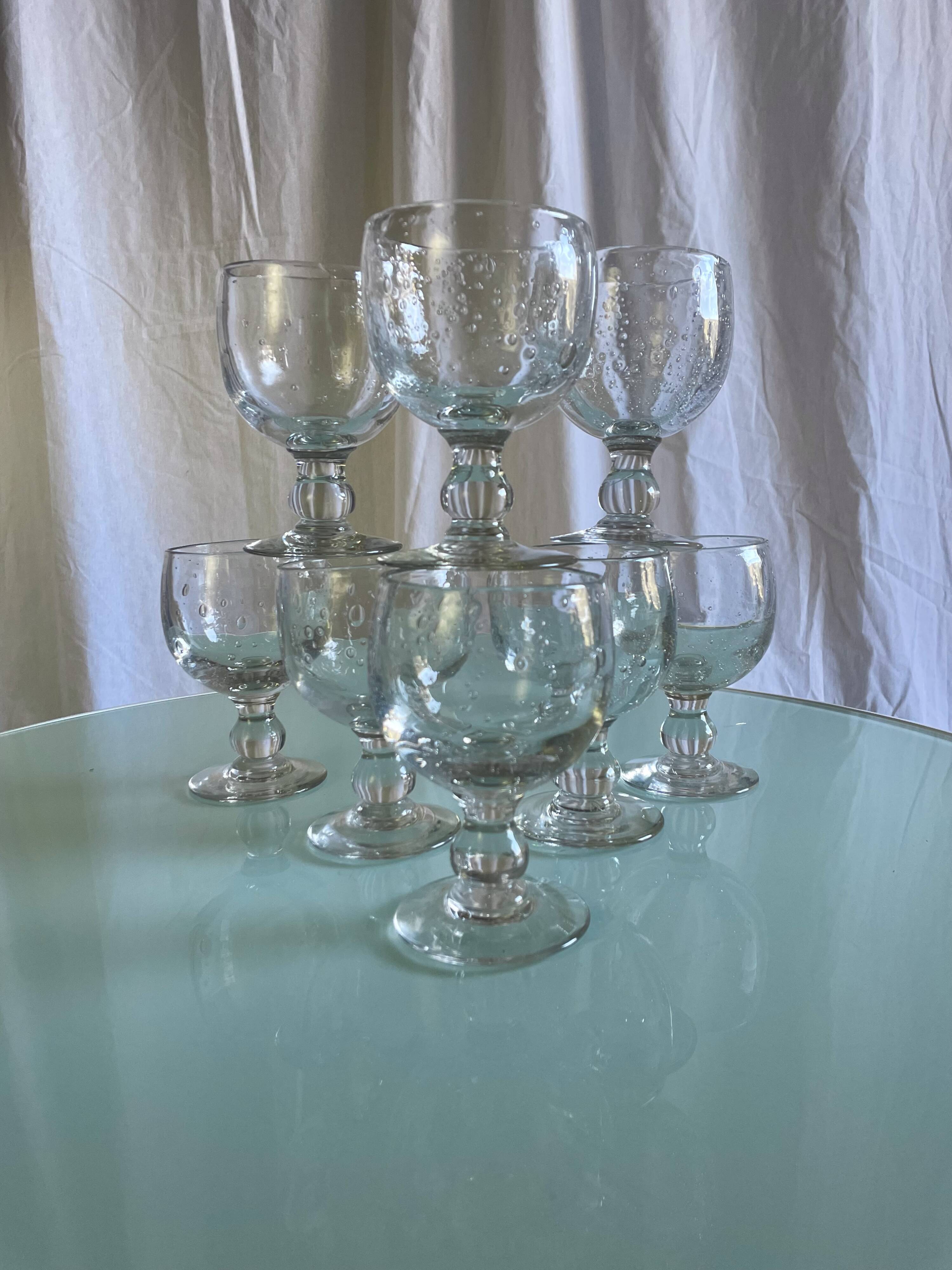 Vintage Biot-style bubbled stemmed glasses
