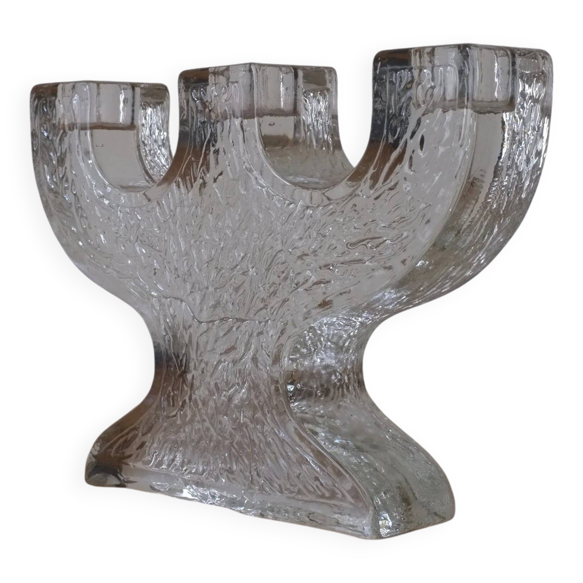 Pukeberg crystal glass candle holder "Tree" | Sweden | 1970s