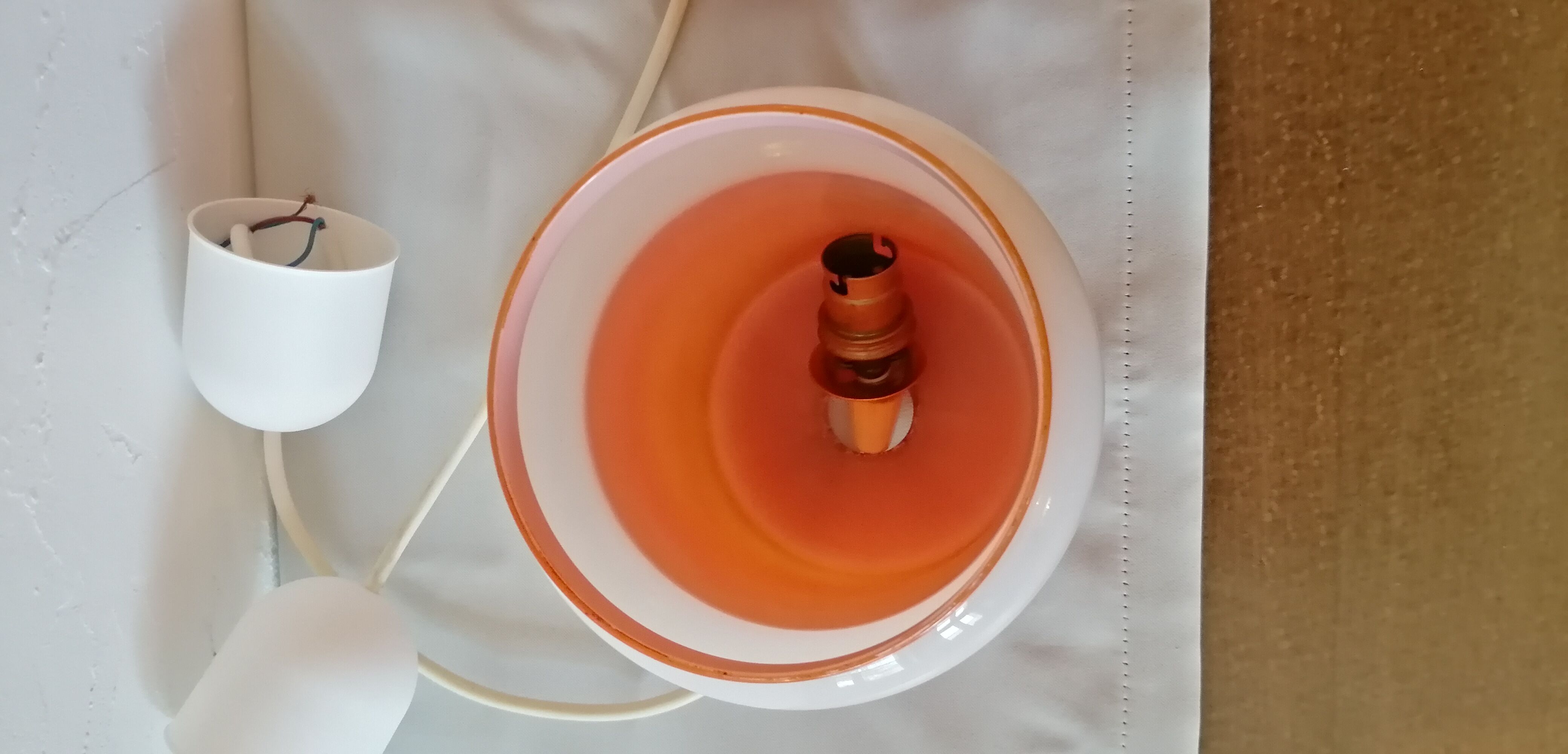 Set de 3 suspensions en opaline orange vintage