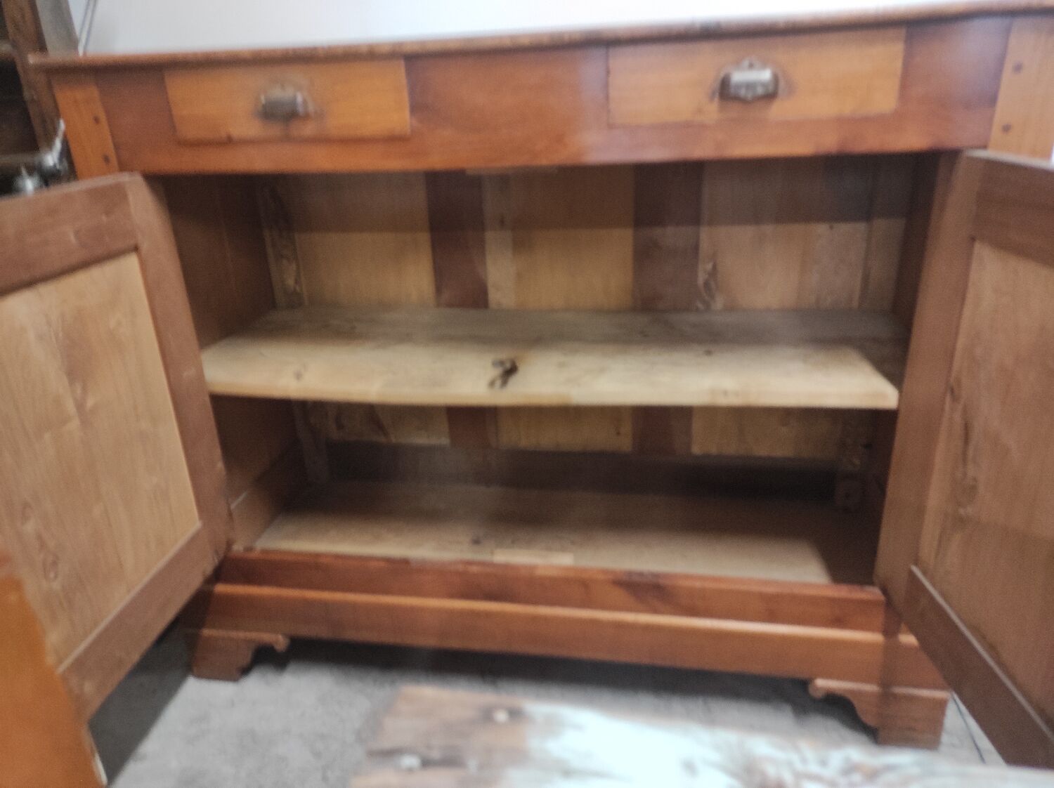 Old Parisian buffet in rustic oak 2 drawers 2 doors vintage country storage unit