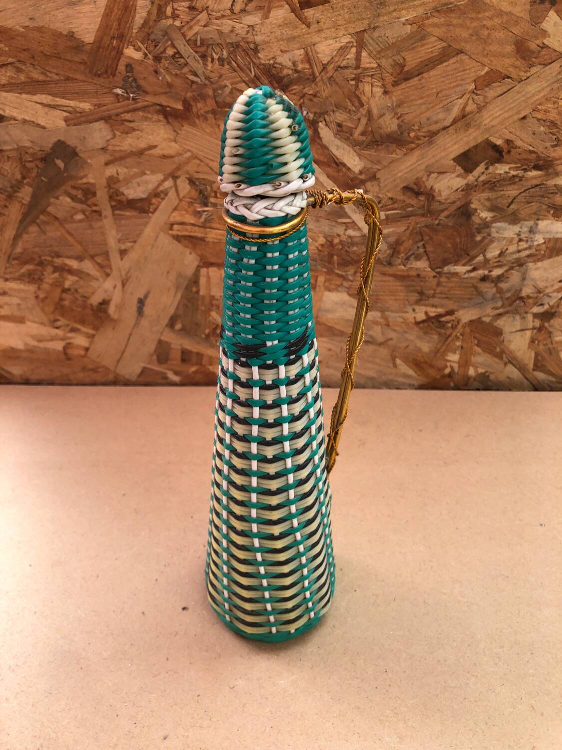 Old Lady Jeanne Glass Bottle + Vintage Braided Scoubidou