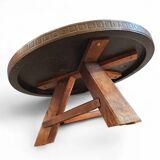 Round brutalis coffee table with brass / copper top / 1960s