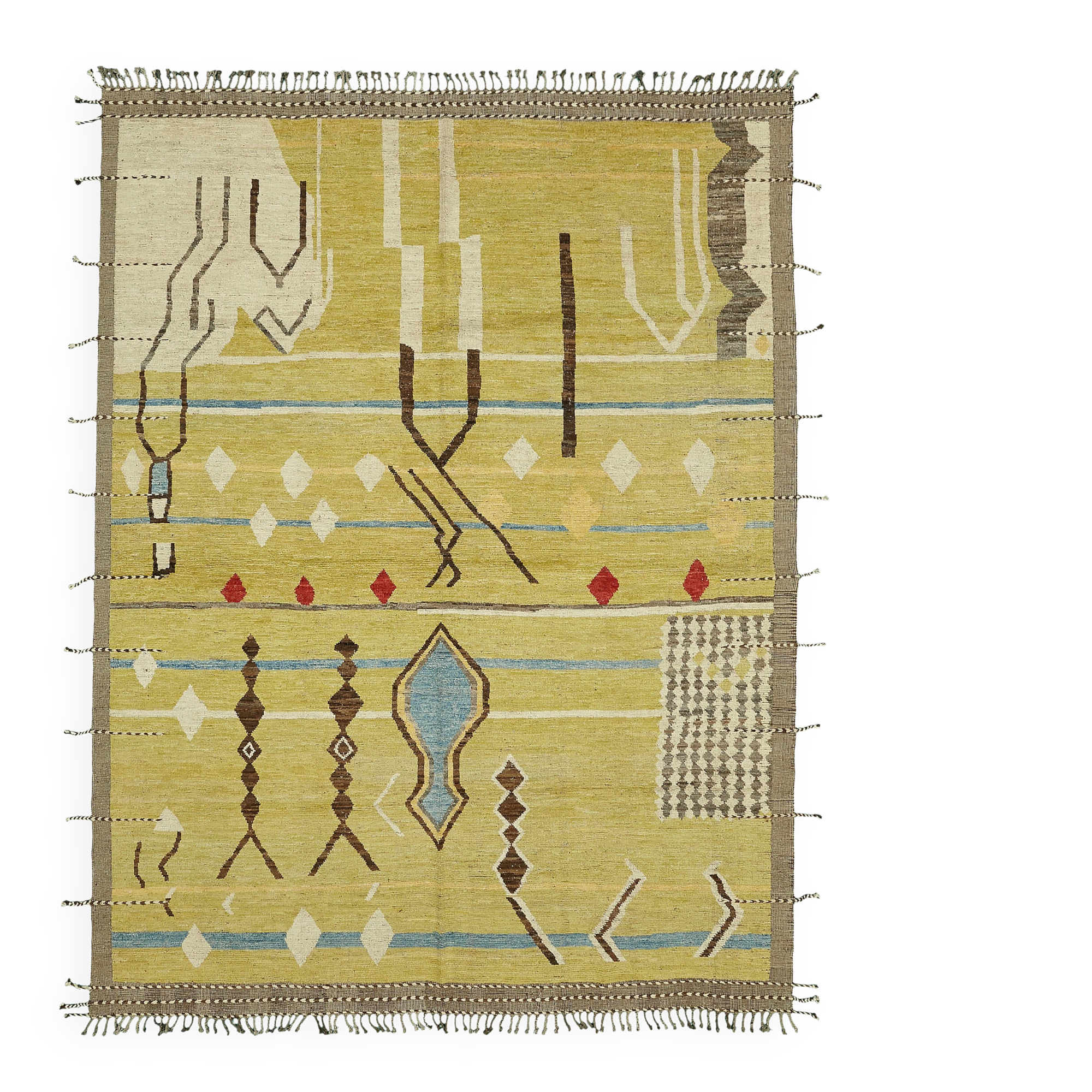 Handwoven Turkish Rustic 296 cm x 362 cm Yellow Wool Carpet